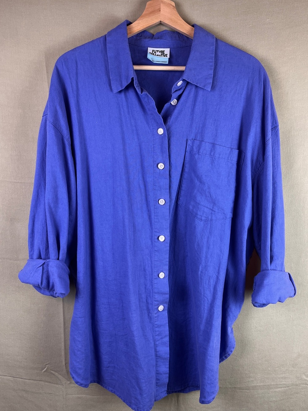 Future Collective Over-Sized Royal Blue Button-Down Shirt